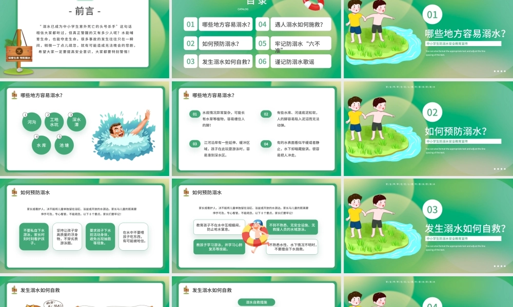 绿色简约预防溺水六不准中小学生防溺水安全教育宣传PPT模板.pptx
