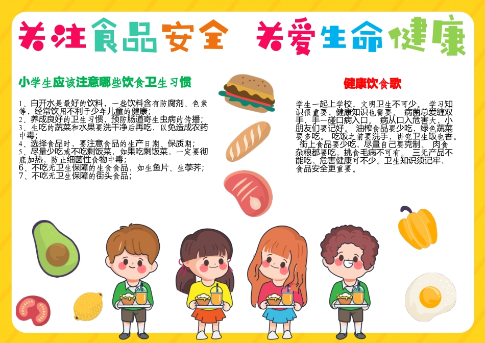 关注食品安全关爱生命健康小报饮食健康卫生A4手抄报小报.docx_第1页