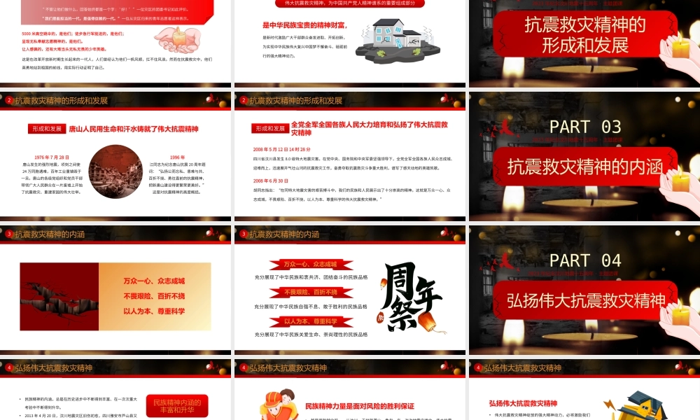 红色卡通风伟大抗震救灾精神.pptx