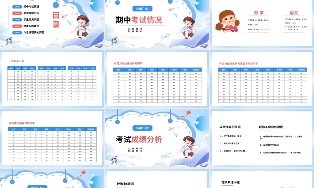 蓝色卡通校园教育家长会总结PPT模板.pptx