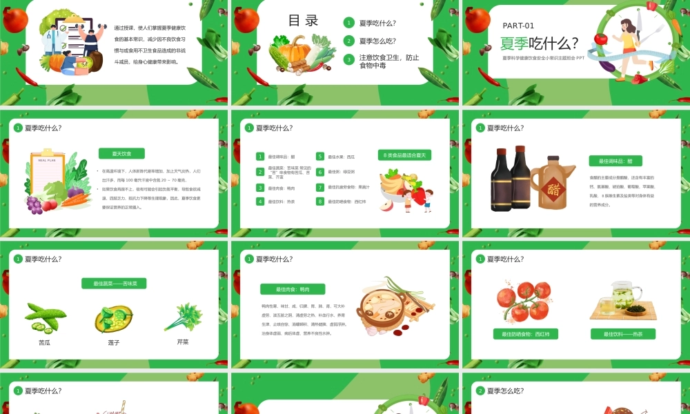 绿色卡通风夏季健康饮食PPT模板 .pptx
