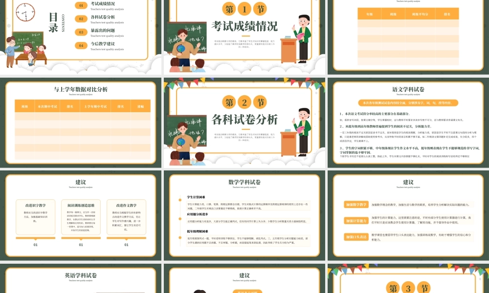 绿色卡通风成绩质量分析PPT模板.pptx