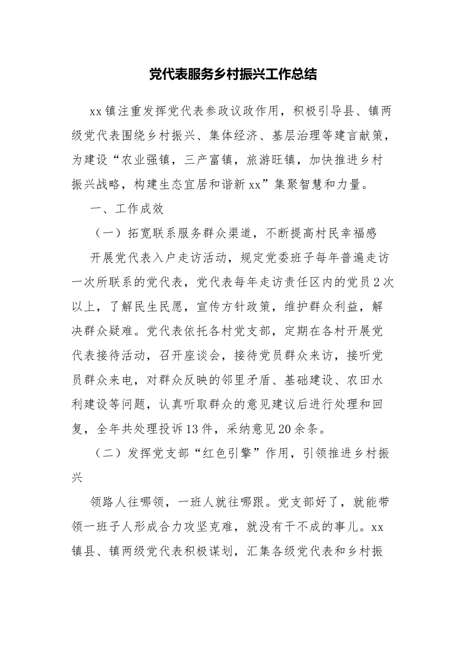 党代表服务乡村振兴工作总结.docx_第1页