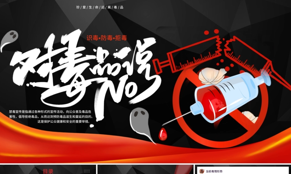 对毒品说no识毒防毒禁毒黑色简约PPT模板.pptx