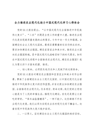 全力推进农业现代化助力中国式现代化学习心得体会.doc
