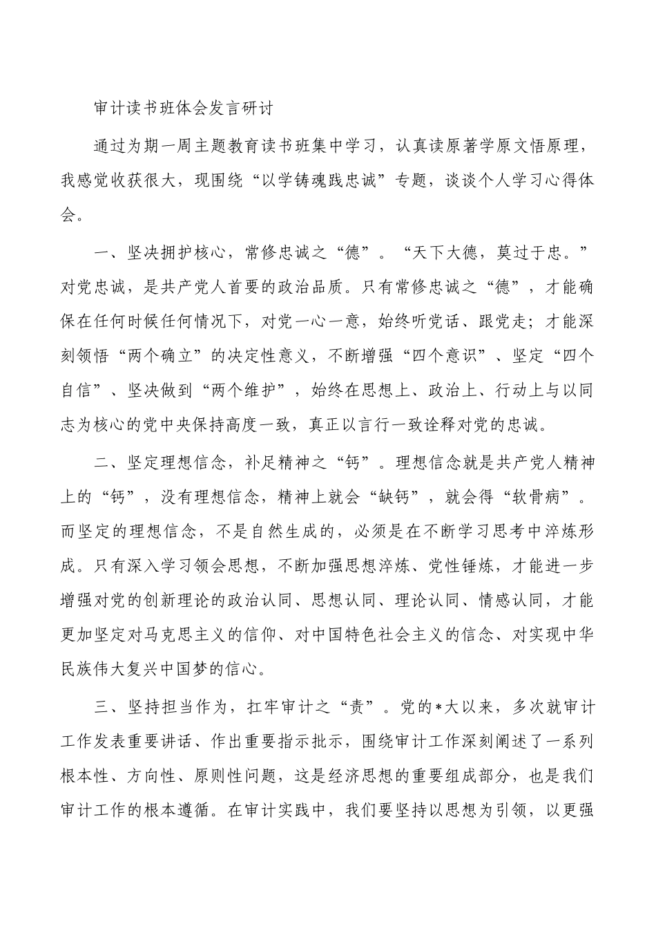 审计读书班体会发言研讨.docx_第1页