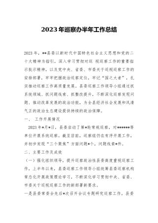 2023年巡察办半年工作总结.docx