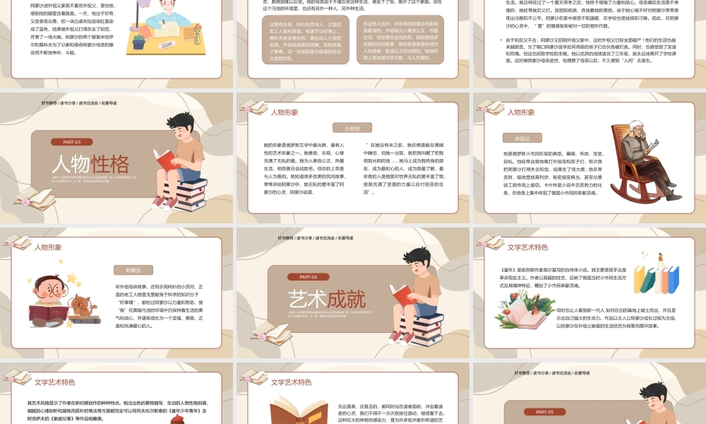 卡通风好书推荐读书分享名著导读童年PPT模板.pptx