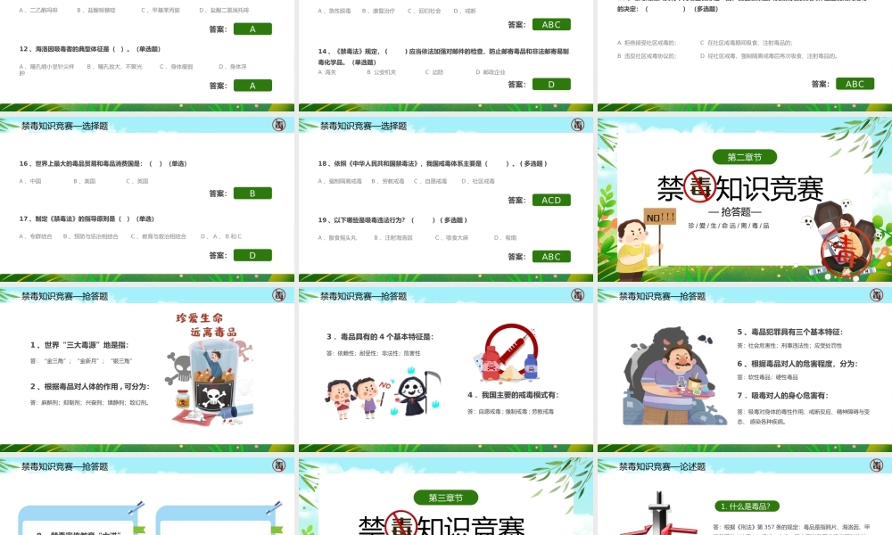 绿色卡通风禁毒知识竞赛PPT模板.pptx