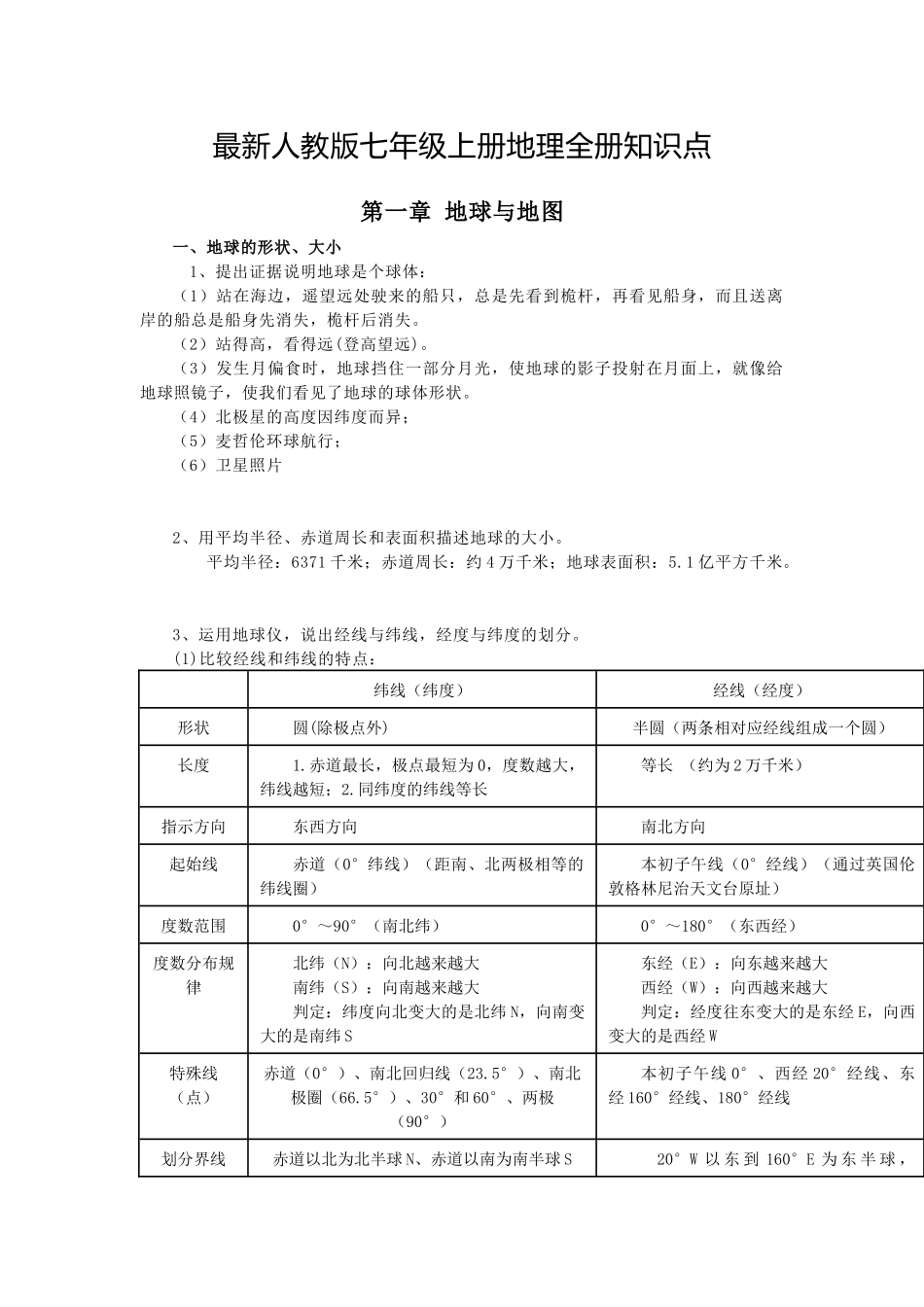 最新人教版七年级上册地理全册知识点.docx_第1页