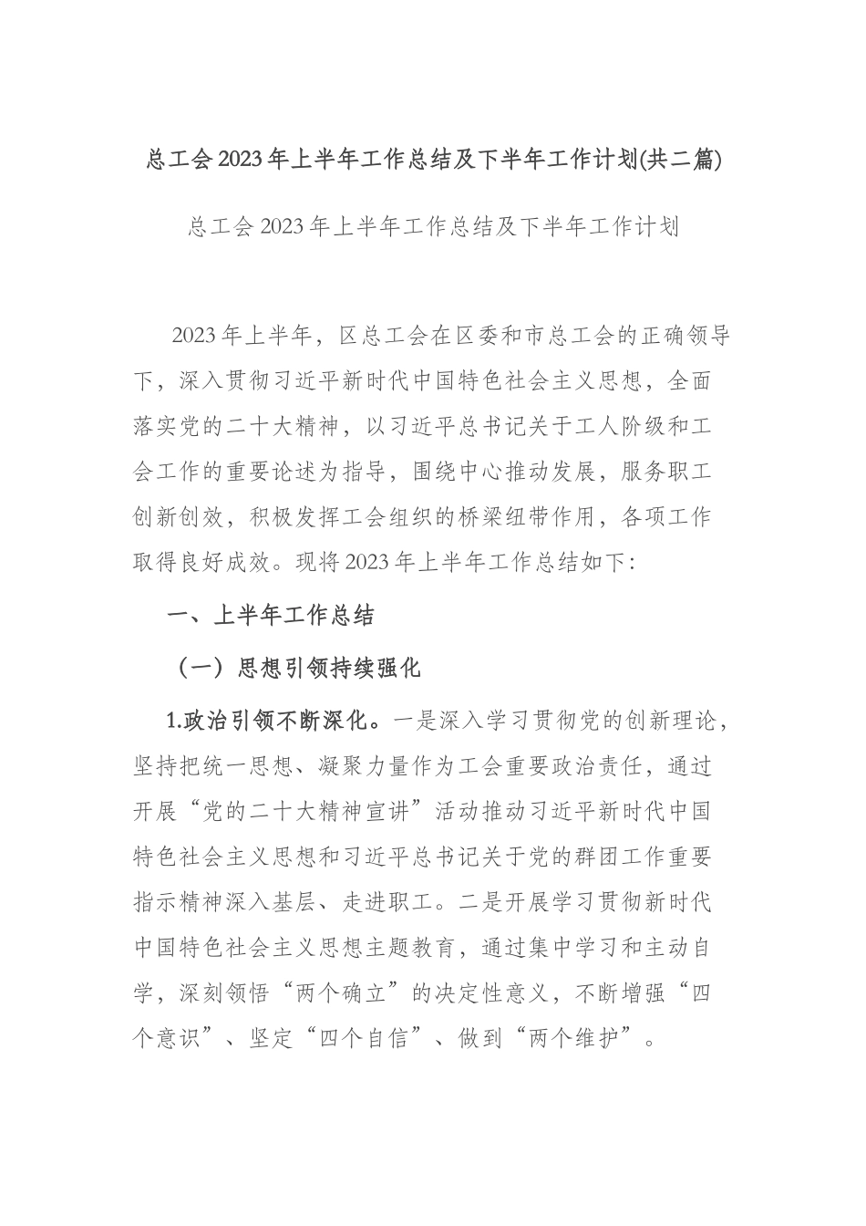 总工会2023年上半年工作总结及下半年工作计划(共二篇).docx_第1页