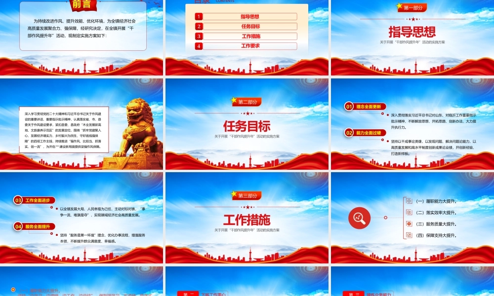 2023关于开展“干部作风提升年”活动的实施方案PPT强作风比担当抓落实创一流PPT课件（带内容）.pptx