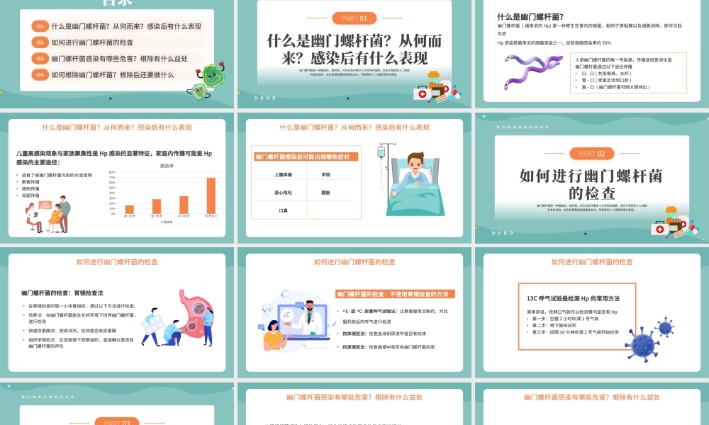 绿色简约扁平医疗幽门螺杆菌健康宣教PPT模板.pptx