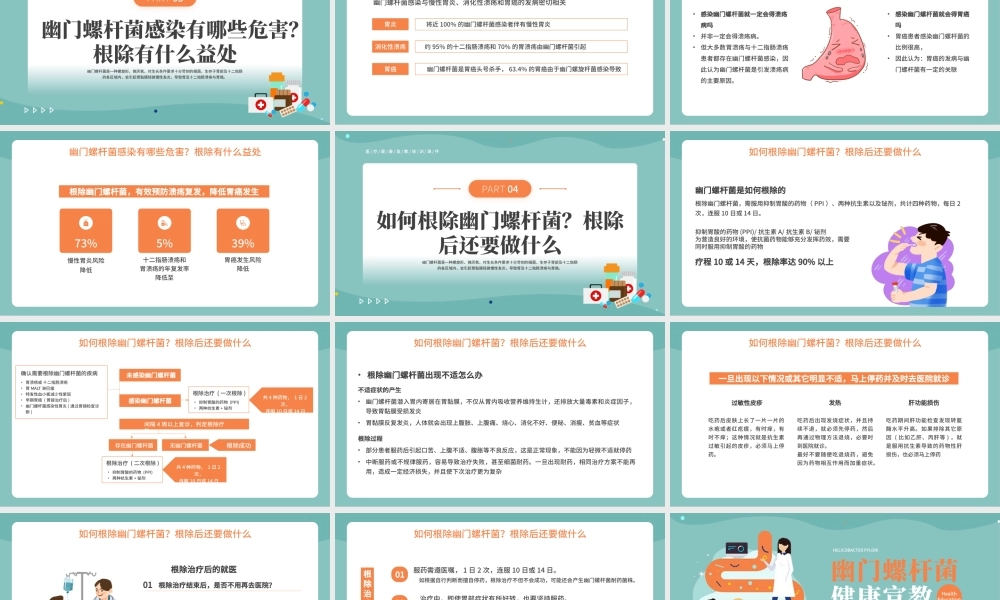 绿色简约扁平医疗幽门螺杆菌健康宣教PPT模板.pptx