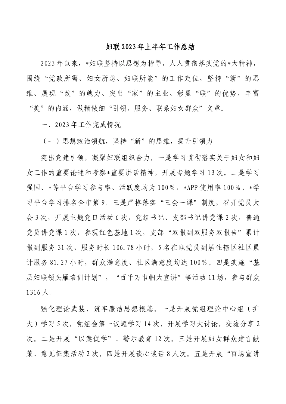 妇联2023年上半年工作总结.docx_第1页