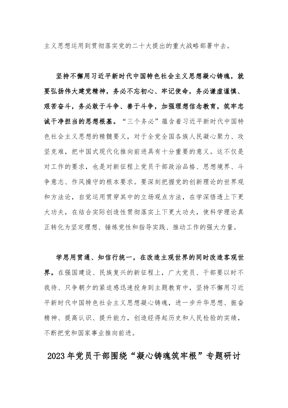 2023年党员干部围绕“凝心铸魂筑牢根”专题研讨发言材料及心得体会感想2篇范文稿.docx_第3页