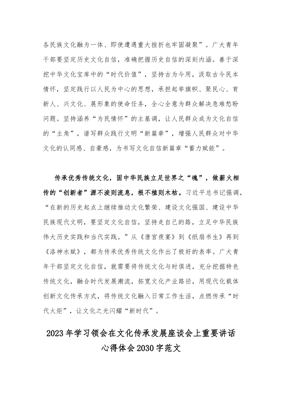 2023年在文化传承发展座谈会上发表重要讲话学习心得体会2篇【供参考】.docx_第2页