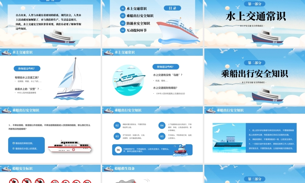 蓝色卡通风水上安全知识主题班课PPT.pptx