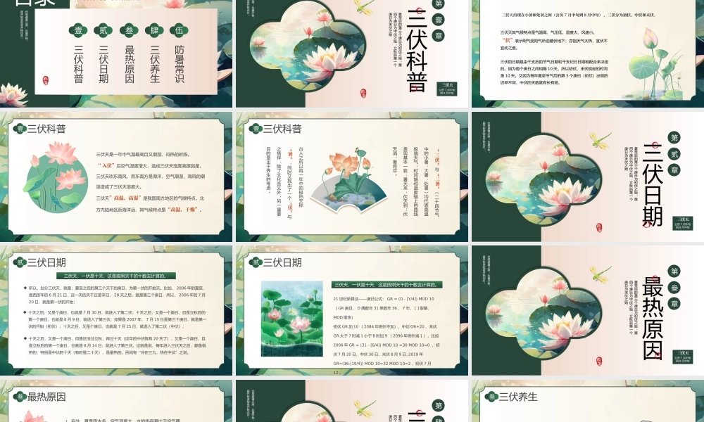 绿色卡通风荷花二十四节气之三伏天知识介绍PPT.pptx