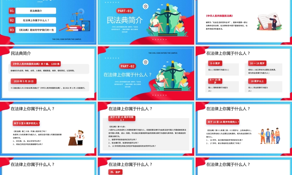 红蓝卡通风民法典进校园.pptx