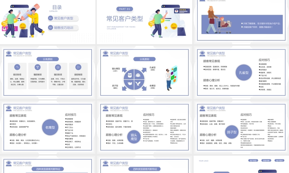 蓝色插画风销售技巧客户的类型分析培训PPT模板.pptx