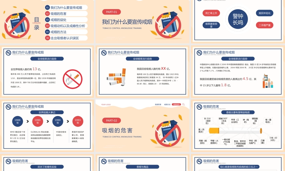 卡通风禁烟控烟知识培训PPT模板 - 副本.pptx