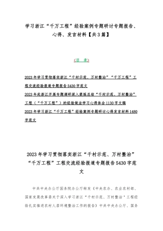 学习浙江“千万工程”经验案例专题研讨专题报告、心得、发言材料【共3篇】.docx
