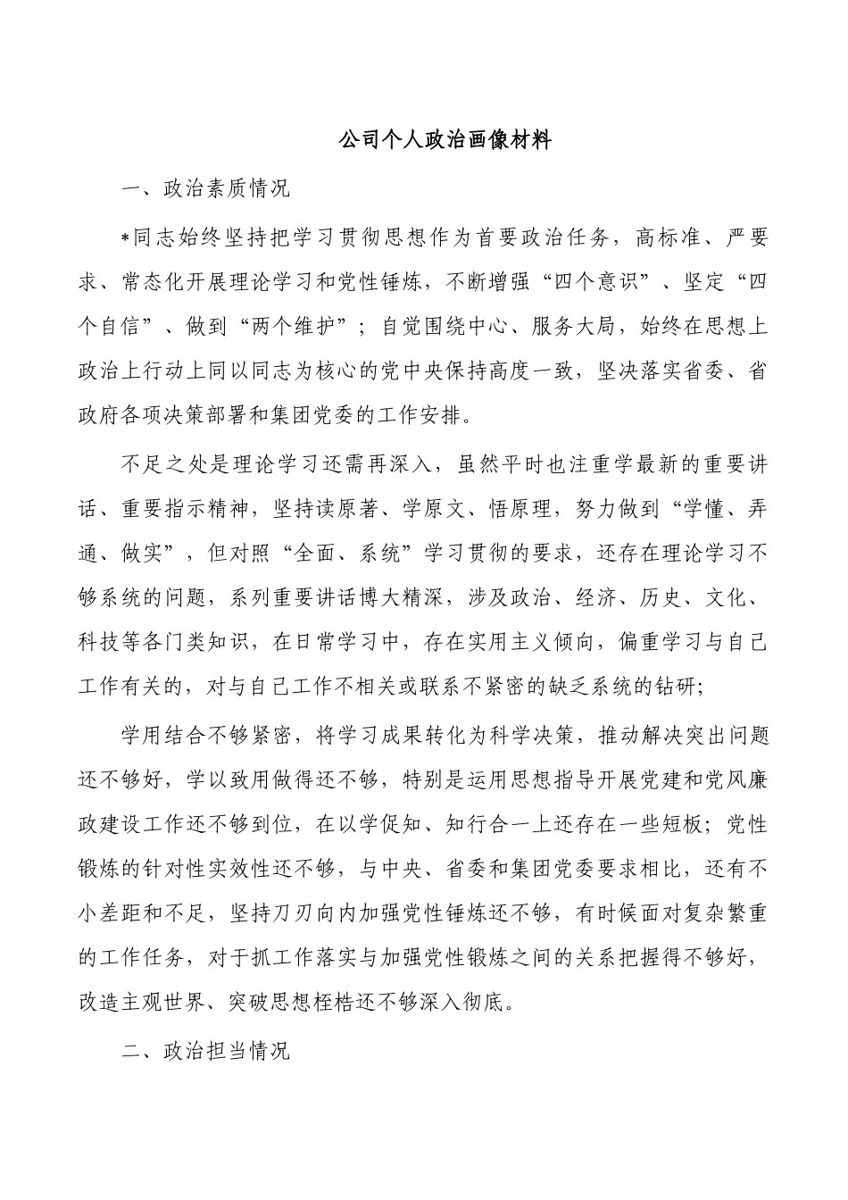 公司个人政治画像材料.docx_第1页