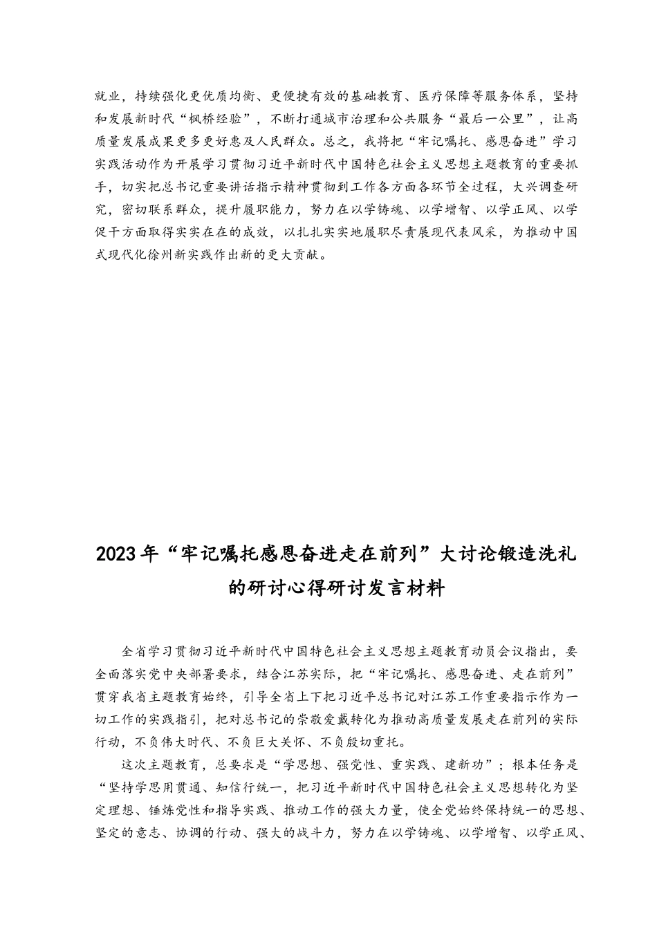 （4篇）2023然后“牢记嘱托感恩奋进走在前列”大讨论锻造洗礼的研讨心得研讨发言材料.docx_第3页