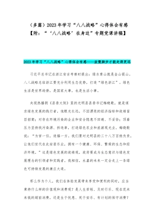 （多篇）2023年学习“八八战略”心得体会有感【附：“‘八八战略’在身边”专题党课讲稿】.docx