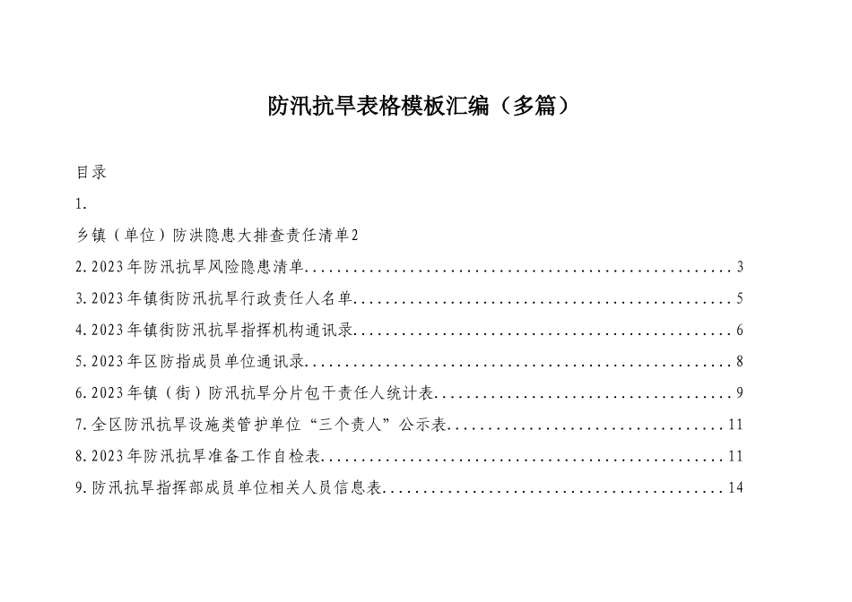 防汛抗旱表格模板汇编（多篇）.docx_第1页