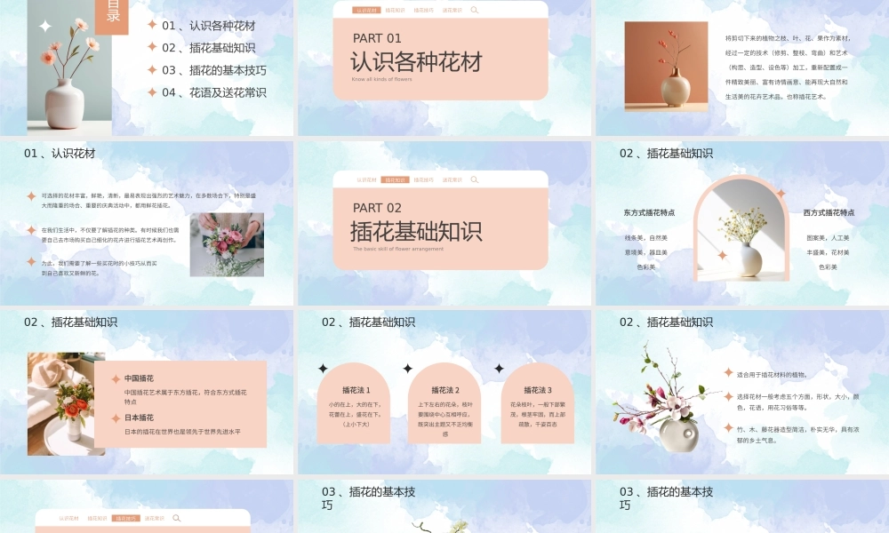 插花基础培训PPT插花知识插画技巧培训PPT课件（带内容）.pptx