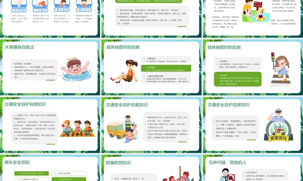 绿色卡通快乐暑假安全相伴PPT模板.pptx