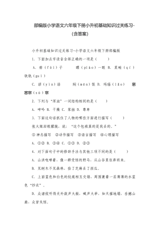 部编版小学语文六年级下册小升初基础知识过关练习-（含答案）.docx