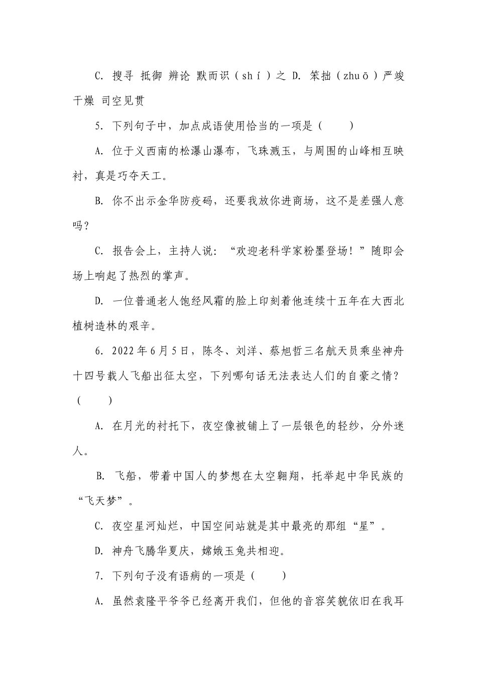 统编版小升初语文阶段学业检测试题卷(附答案解析）.docx_第2页