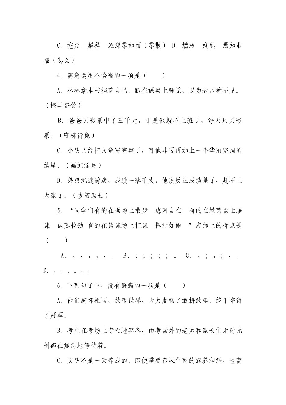 语文六年级下册小升初常考易错检测卷（二）（有解析）.docx_第2页