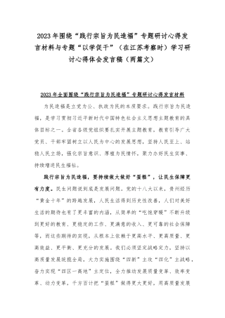 2023年围绕“践行宗旨为民造福”专题研讨心得发言材料与专题“以学促干”（在江苏考察时）学习研讨心得体会发言稿（两篇文）.docx