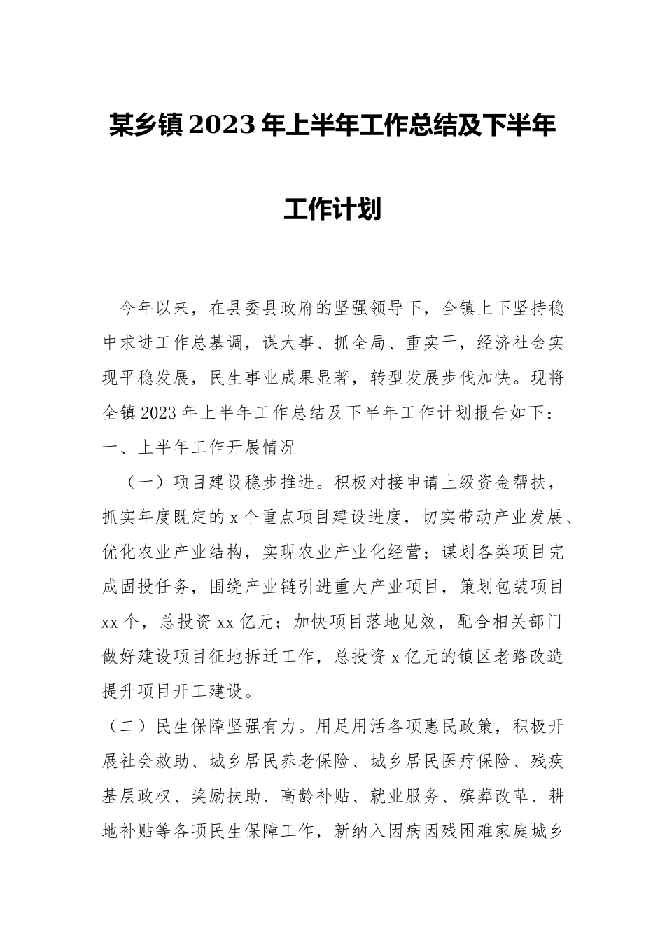 乡镇2023年上半年工作总结及下半年工作计划.docx_第1页