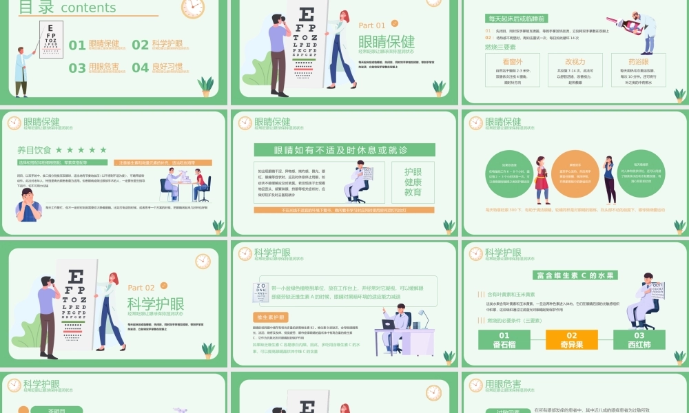 绿橙扁平风用眼健康教育PPT模板.pptx