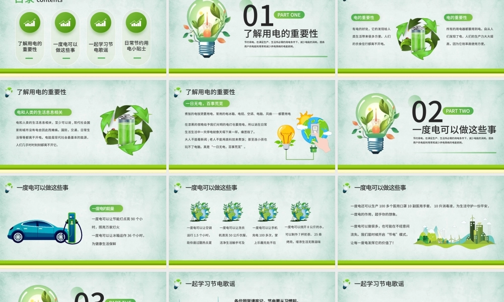 绿色简约环保节能公益节约用电主题班会PPT模板.pptx