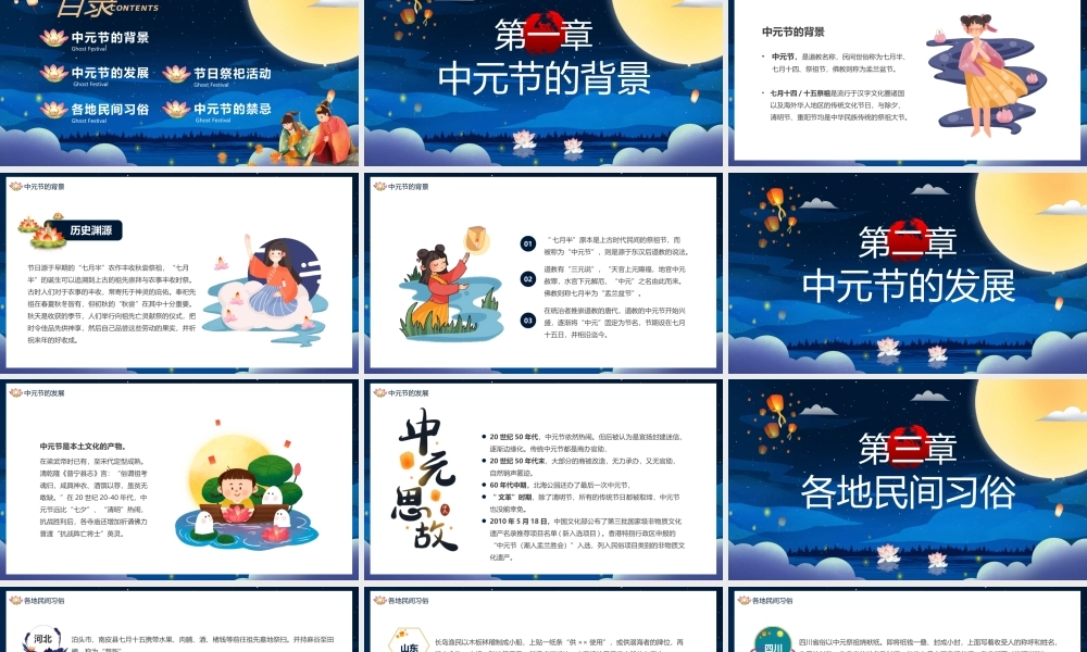 蓝色中国风中元节祭祖PPT模板.pptx
