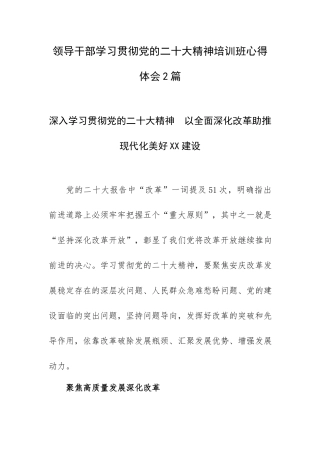 领导干部学习贯彻大会精神培训班心得体会2篇.docx