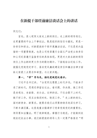 国有企业纪委书记在新提干部任前廉洁谈话会上的讲话.docx