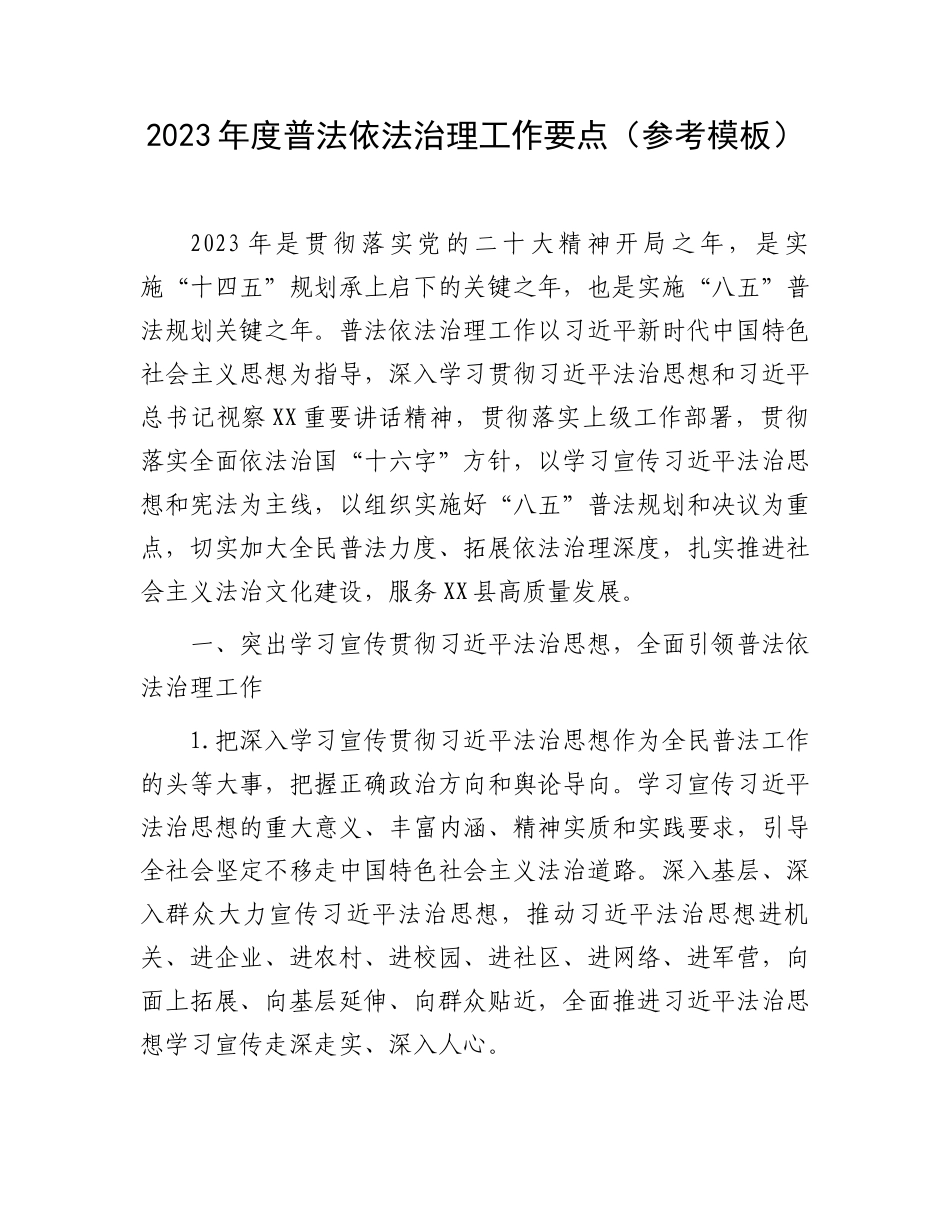 2023年度普法依法治理工作要点（参考模板）.docx_第1页