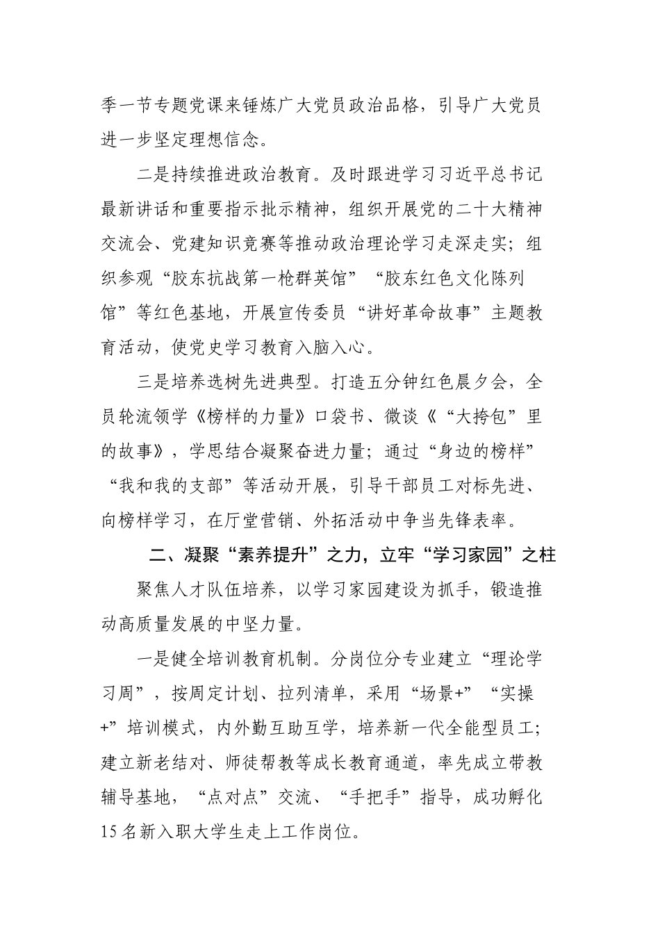 银行党支部建设党建工作事迹材料.docx_第2页
