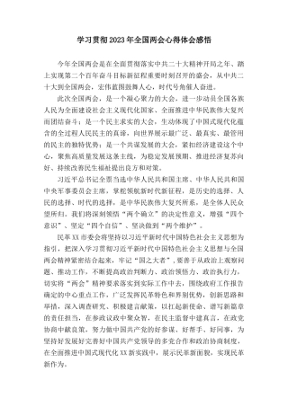 学习贯彻2023年全国两会心得体会感悟参考范文(5篇).docx