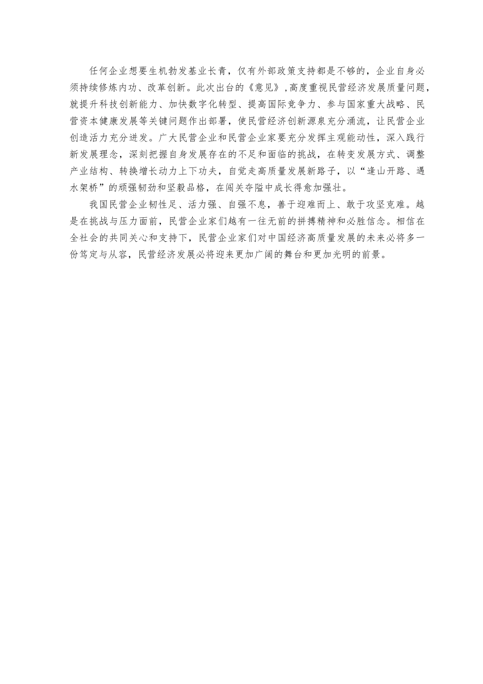 (6篇）2023年学习《关于促进民营经济发展壮大的意见》促进民营经济发展壮大心得体会.docx_第2页