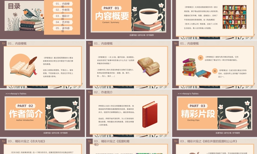 棕色卡通风名著导读伊索寓言PPT模板.pptx
