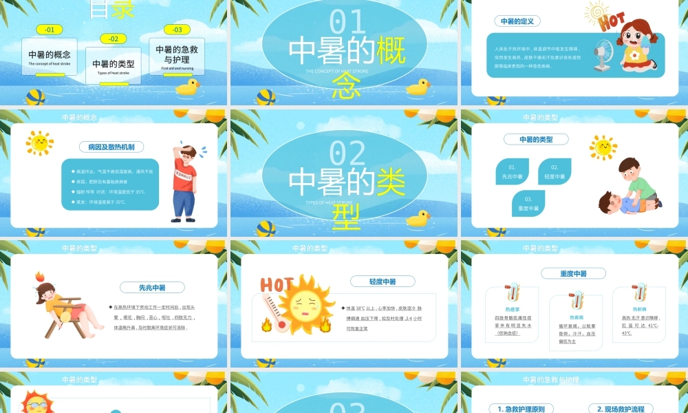 蓝色夏天中暑急救护理PPT.pptx