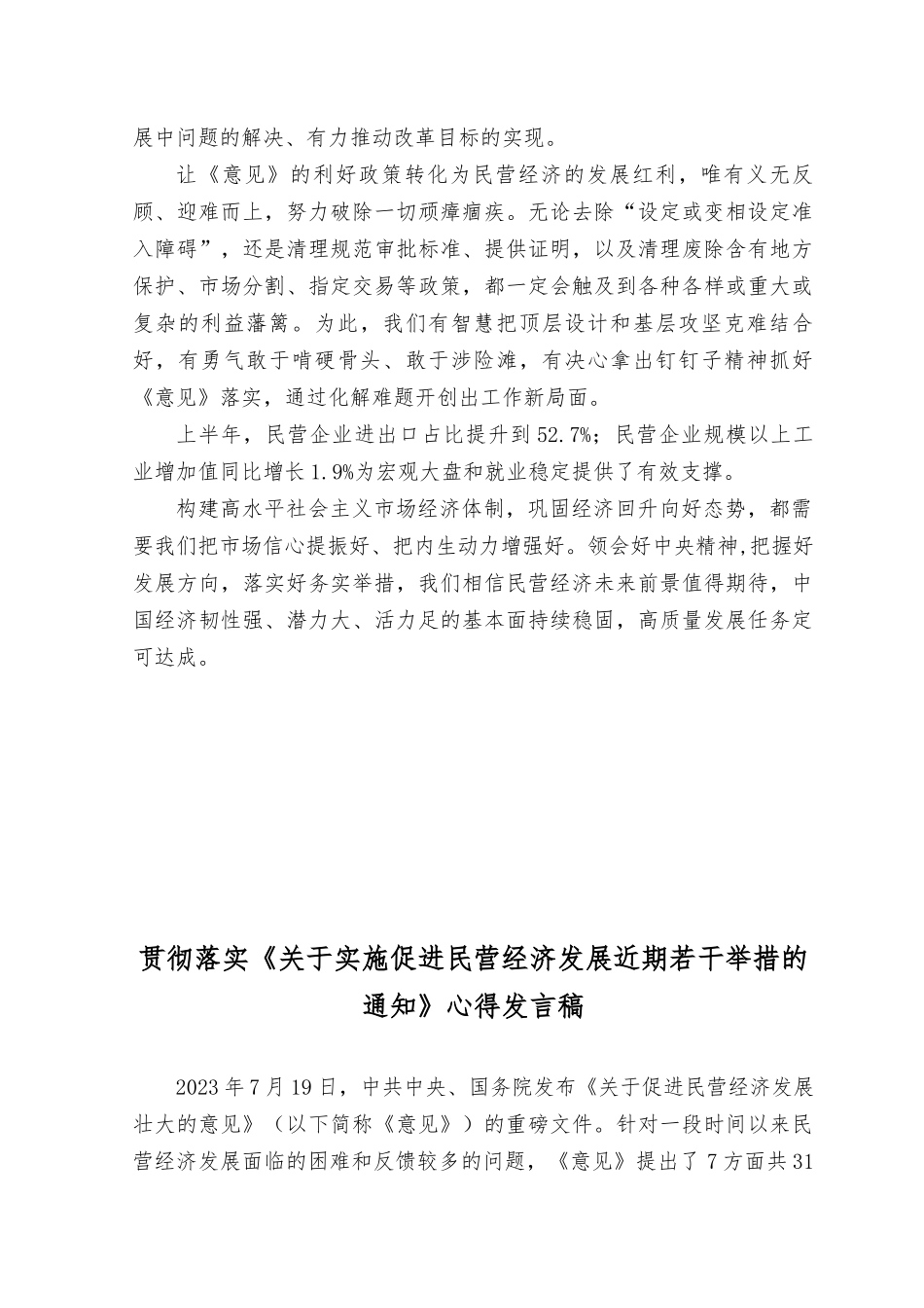 （12篇）2023年《关于实施促进民营经济发展近期若干举措》心得体会发言稿.docx_第2页